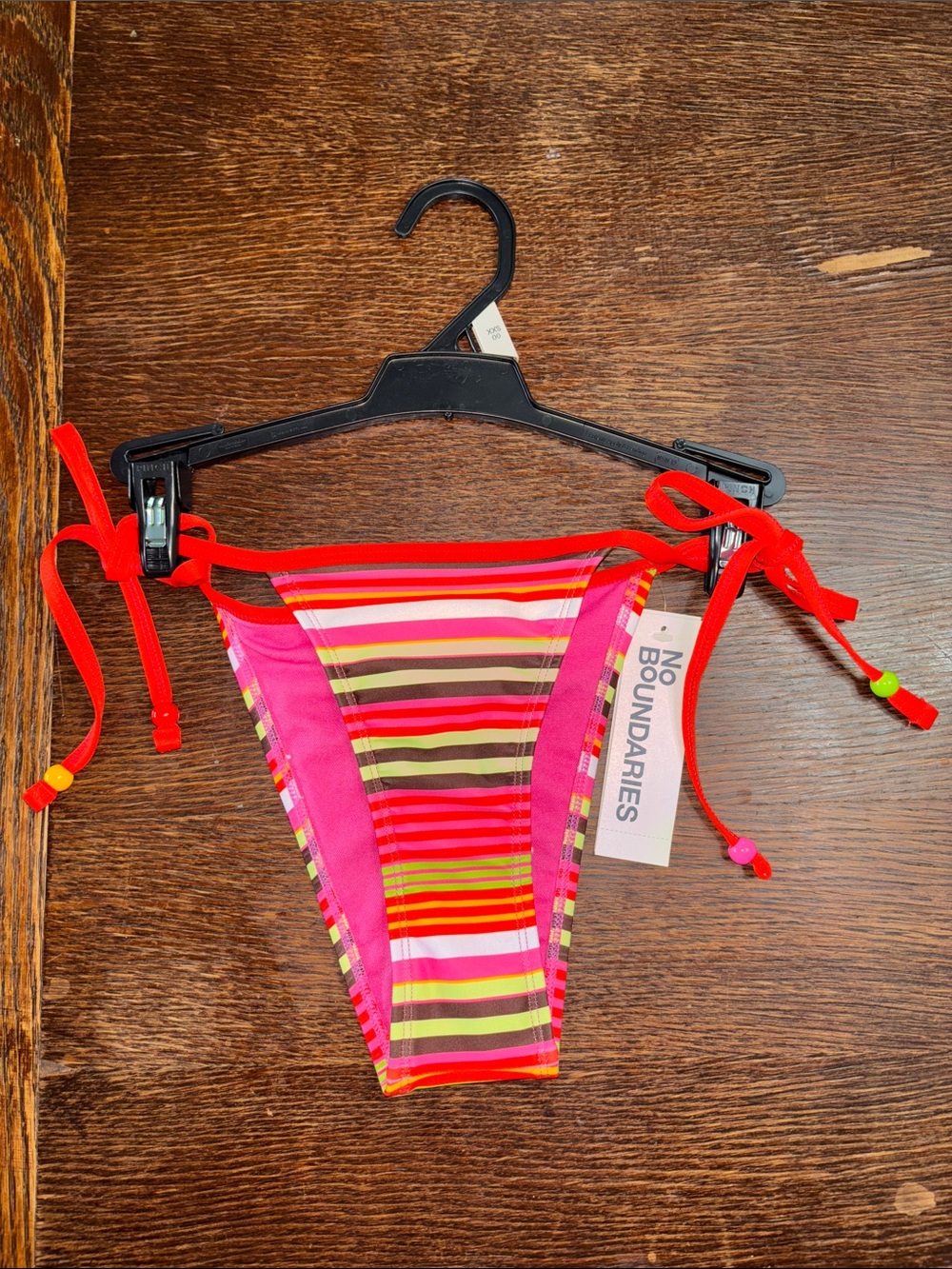 No Boundaries Bright Pink & Red Striped Tie-Side Bikini Bottoms Sz XXS